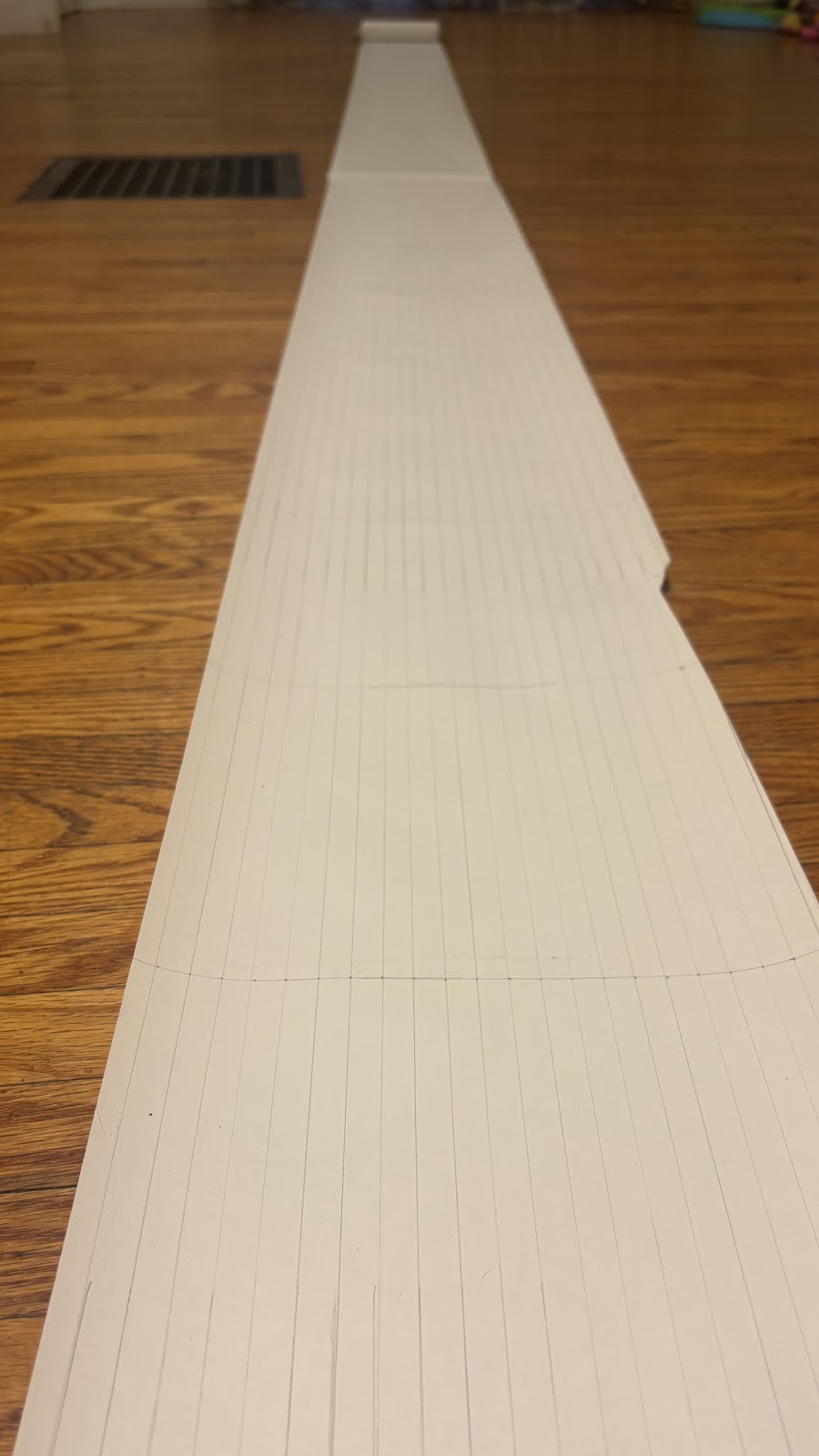 A 20 foot long blank lined scroll, approximately 2/3 of the way unrolled.